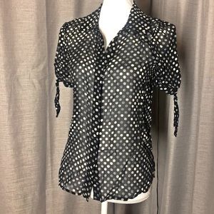 Theory Black & White Polka Dot Blouse